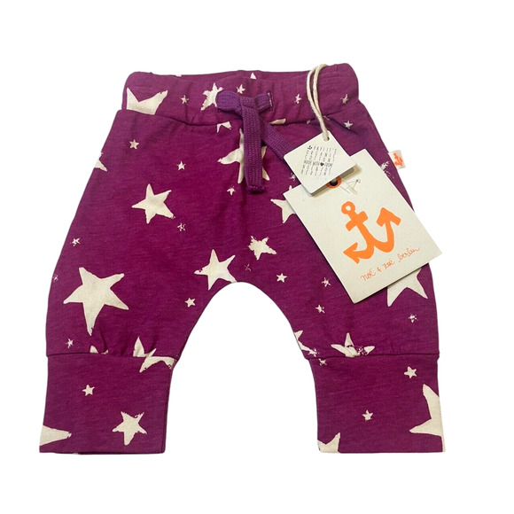 Noe and Zoe Baby Pants Purple Inverse Stars Drawstring Waist Size 0-3M NWT - Picture 2 of 7